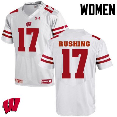 Women's Wisconsin Badgers NCAA #17 George Rushing White Authentic Under Armour Stitched College Football Jersey YR31D61KE